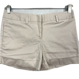 Express Shorts‎ Womens Sz 6 Beige Tan Khaki Cotton Stretch Twill Chino Cuffed